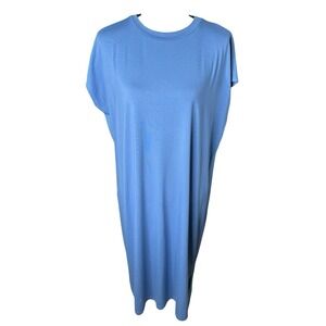 Eileen Fisher Shirt Dress Size M Boxy Shift T-shirt Solid Blue Crew Neck